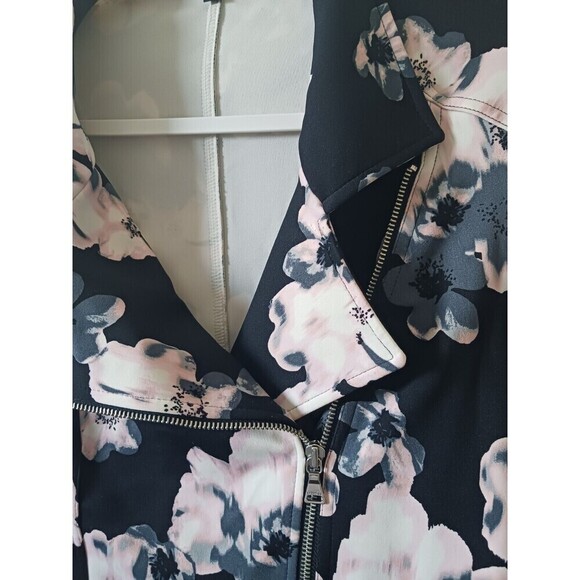 Express Moto Floral Jacket Asymmetrical Zip Up Cropped Fit Black Pink M - Picture 5 of 7